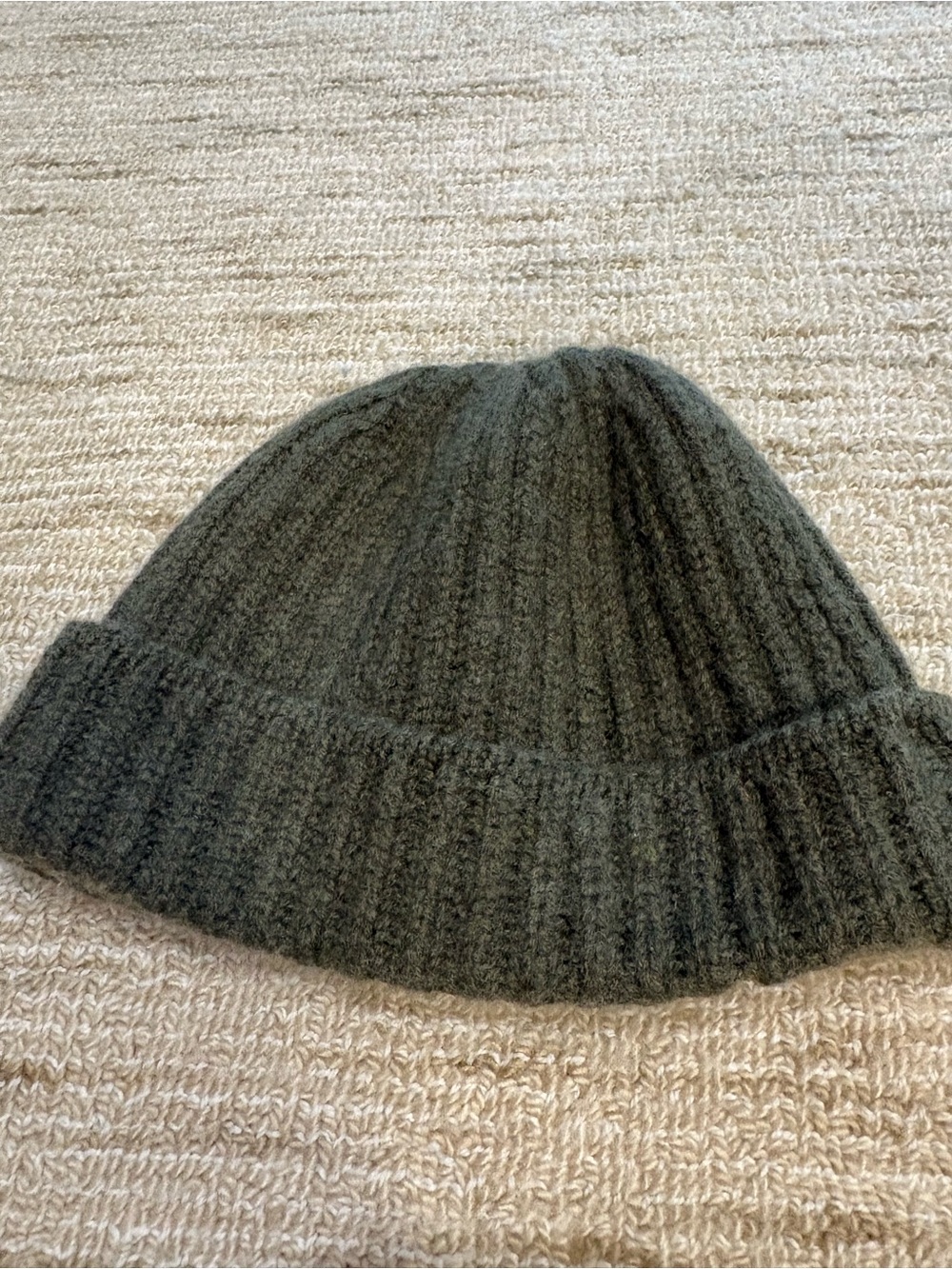 Kiton Ribbed Knit Beanie in Olive Green